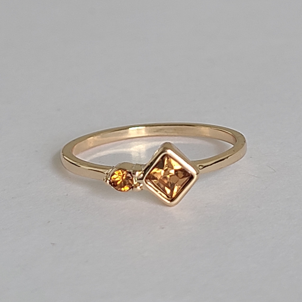 Vintage Boho Luxury Gold Plated Citrine Tois et Moi Stacking Band Dainty Ring